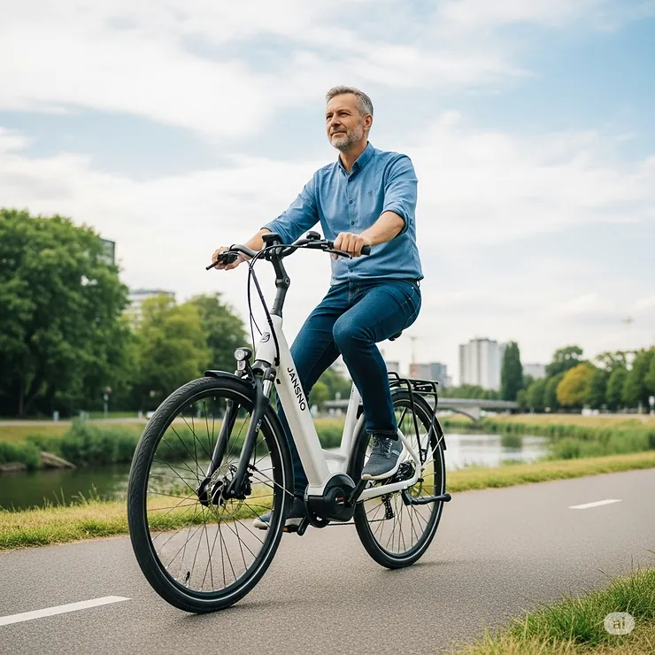 Person enjoying a casual ride on their Jansno ebike, perfect for daily commutes or weekend adventures.