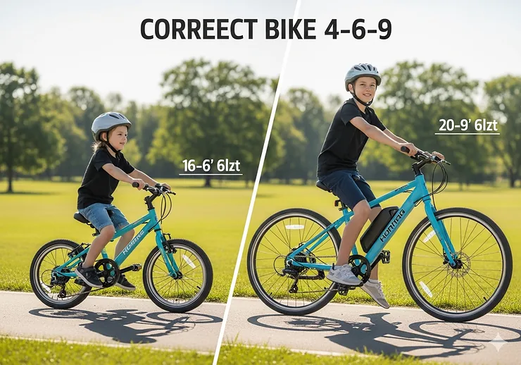 A comparison of two electric bikes for kids, showing a smaller frame and a larger frame, to illustrate the importance of choosing the correct size for a child's height.