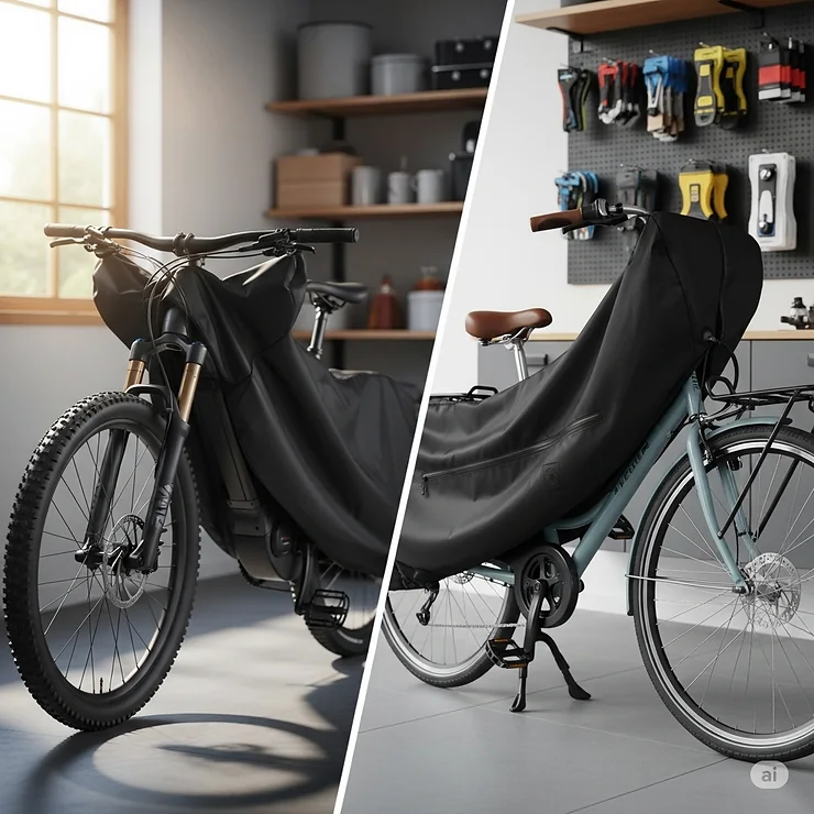 Versatile ebike cover fitting various electric bicycle models, including mountain and city bikes