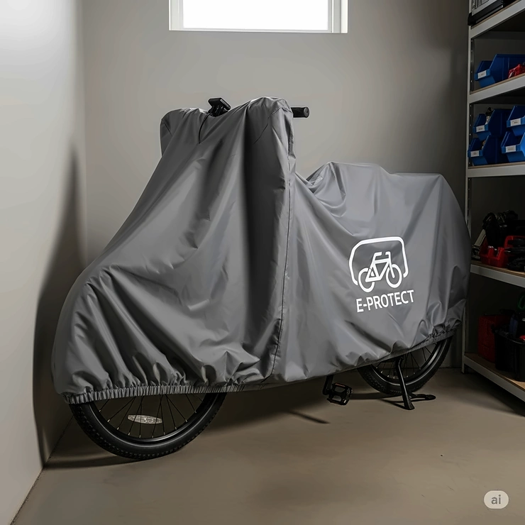 Dustproof ebike cover protecting an electric bicycle during indoor storage