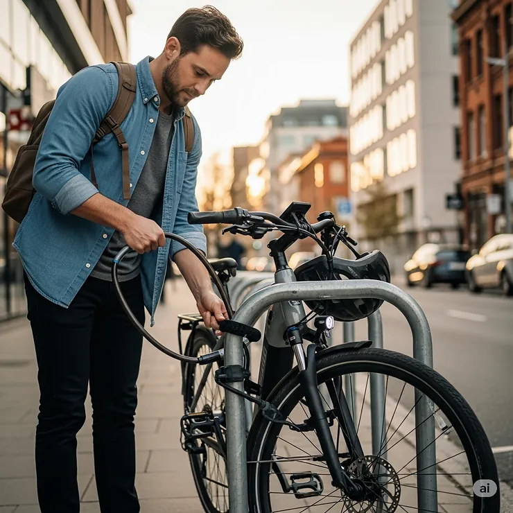 Man securely parking his ebike, emphasizing the importance of protecting these valuable electric bikes for men.
