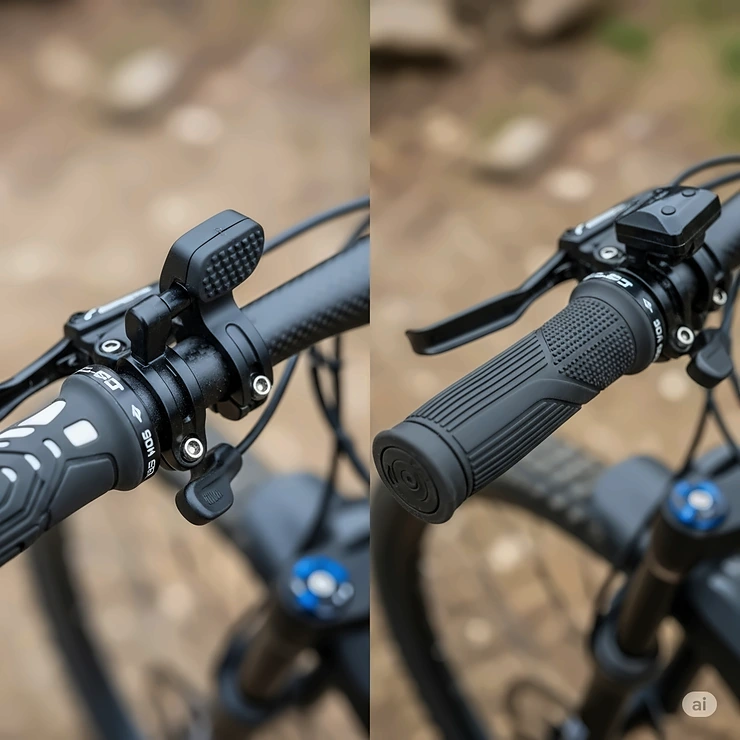 Visual representation showcasing the two main types of electric bike throttles: a responsive thumb throttle and a classic twist-grip throttle.