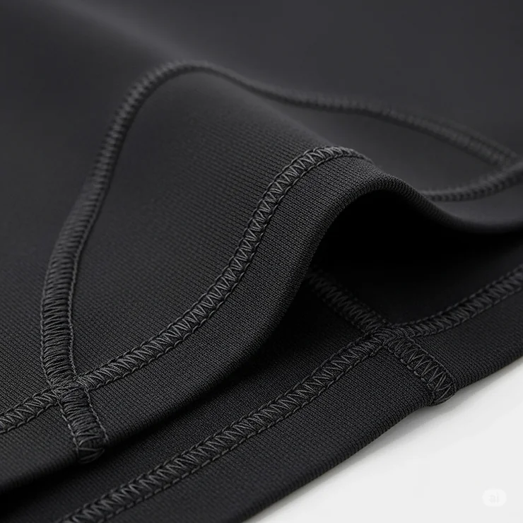 Close-up of the smooth, seamless stitching on a pair of women's workout bike shorts, emphasizing the comfort and anti-chafe design.