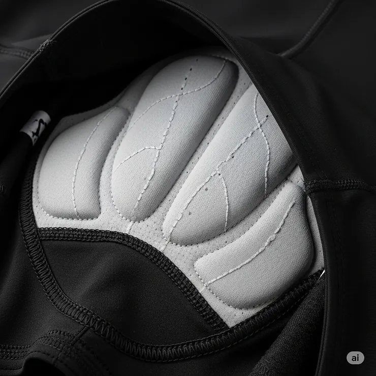 Close-up shot showing the comfortable, padded chamois inside a pair of women's cycling shorts designed to reduce friction.
