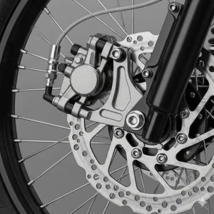 The mechanical disc brake system on a 36 volt electric dirt bike, ensuring reliable and responsive stopping power.