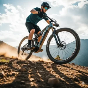A rider effortlessly ascending a steep incline on their 52 volt electric bike, demonstrating its exceptional hill-climbing power.