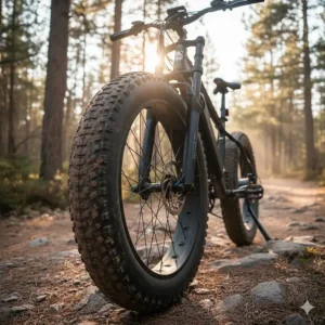 An off-road 750W electric bike with oversized, puncture-resistant fat tires, perfect for riding on sand, snow, or rugged trails.