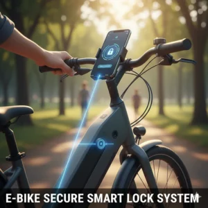 Icon of a smartphone connected to an e-bike, representing the smart lock and security features of a modern travel e-bike.