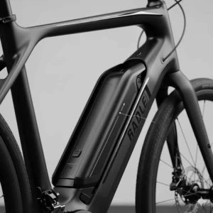 A close-up shot of a modern electric bike frame showing the integrated battery and sleek design. This image highlights the key differences between e-bike and traditional bike frames.