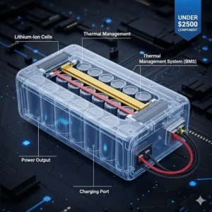 Illustration of a lithium-ion battery pack, highlighting a key component of electric dirt bikes under $2500.