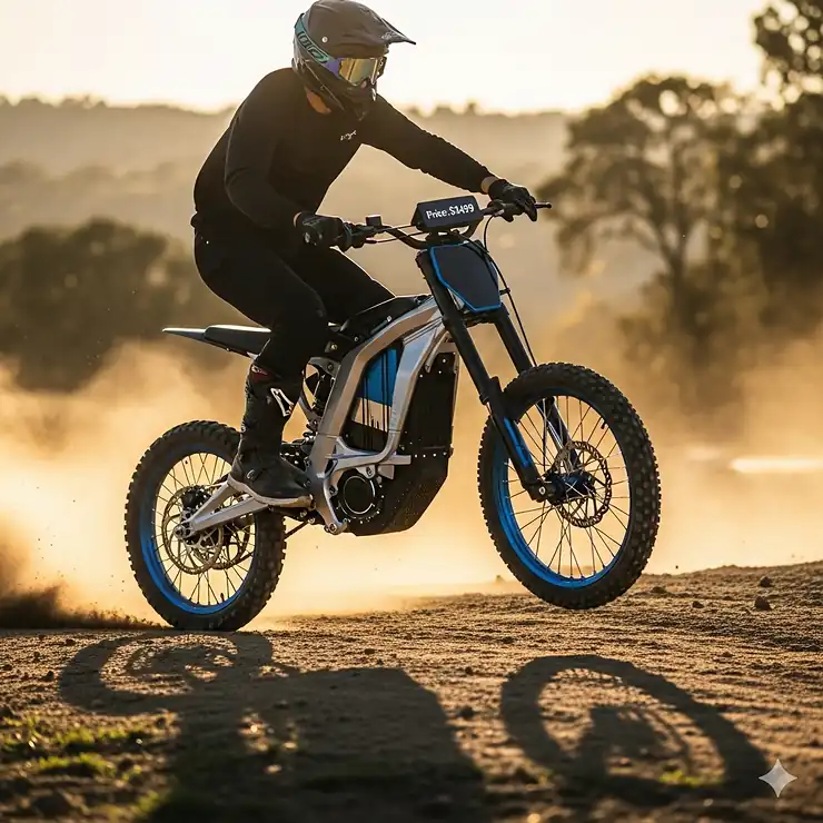 A featured image of a sleek, black electric dirt bike designed for off-road trails and priced under $2500.