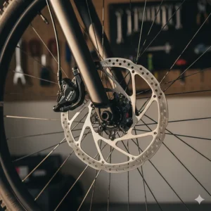 Detail of SRAM Level ULT four-piston hydraulic disc brakes and a DT Swiss carbon wheel on a high-performance, expensive electric bicycle.