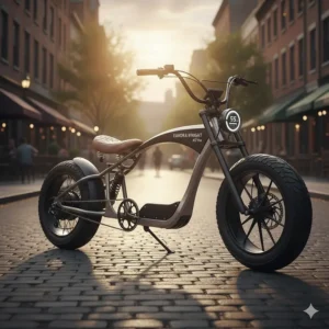 A side profile of the popular best electric chopper bike for adults model, showcasing its stretched frame.