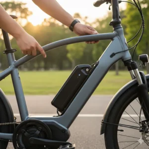 Detailed illustration showing a removable, integrated lithium battery on a 20-inch electric bike frame.