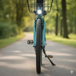 Integrated headlight and taillight features for increased visibility and safety when riding electric bikes for seniors.