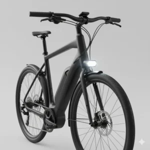 Sleek, integrated electric bike light system built directly into the frame or main battery housing of a modern e-bike.