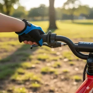 Detailed view of the true twist-throttle on a STACYC electric bike, demonstrating a core feature for learning power control.