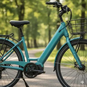 Close-up of a step-through frame on an electric bike, a key feature for seniors' easy mounting and dismounting.