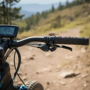 Digital LCD display on the handlebar showing speed and battery life of the 2000W electric bike.