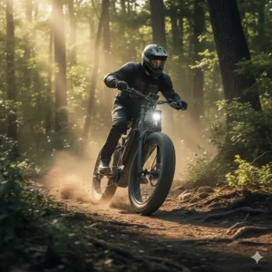 Fat tire electric bike built for off-road trails, capable of reaching speeds up to 40 mph.