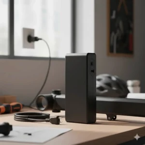 Basic removable lithium-ion battery pack for a cheap electric bike, detailing the limited range and charge time for models under $500.