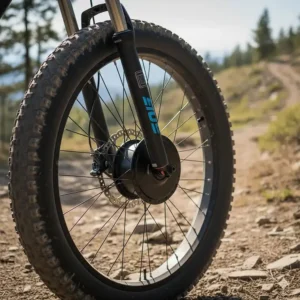 Close-up view of the dual 1000W hub motors on the front and rear wheels of the 2000W electric bike.