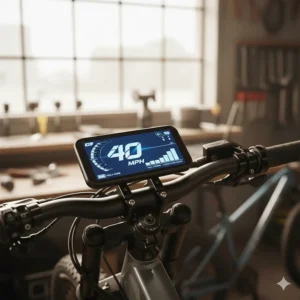 Digital display showing the high speed and power settings of a 40 mph electric bike controller.