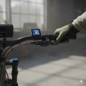 User interface showing the half-twist throttle and multi-level pedal assist mode (PAS) on a 2000w electric bike.