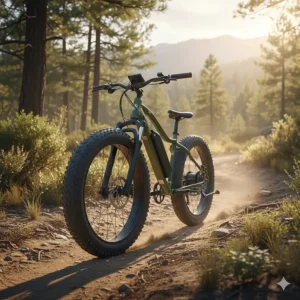 A rugged fat-tire electric bike riding on a dirt trail, demonstrating a versatile option available for less than $1500.