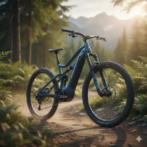 Full-suspension system on a 1000 watt electric bike, ensuring a comfortable off-road riding experience.