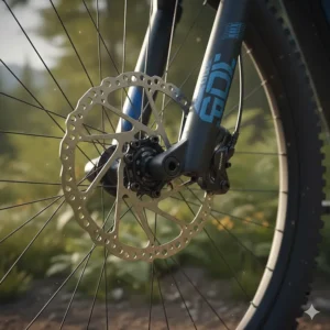 High-performance hydraulic disc brakes required for safety on a powerful 1000W electric bike.
