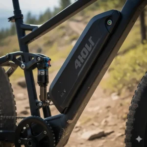 Removable 48V battery pack illustration, highlighting the long-range power source for the 2000W dual motor electric bike.