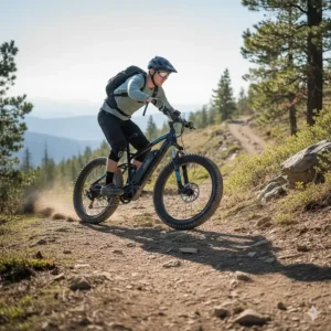 Rider using the 2000W dual motor electric bike on a steep, challenging off-road trail.