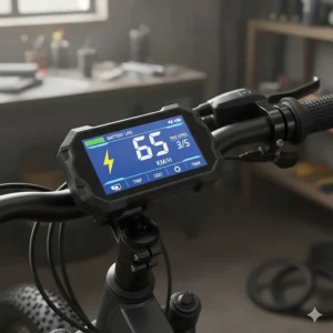 Smart LCD color display showing speed, battery life, and pedal-assist level on a modern 2000w electric bike.