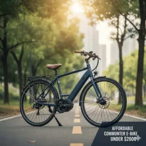 A practical commuter electric bike under $2000 with fenders and a rear rack, perfect for city travel and daily use.