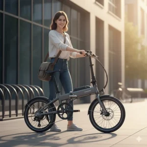 The best affordable folding e-bike option on the market, showing the compact frame for easy storage and urban commuting.