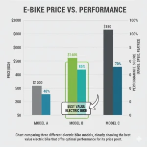 Bar chart comparing three different electric bike models, clearly showing the best value electric bike that offers the optimal performance for its price point.