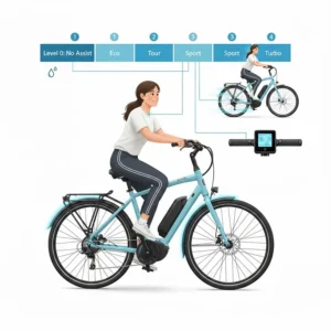 Illustration showing how pedal-assist levels work on a beginner electric bike.