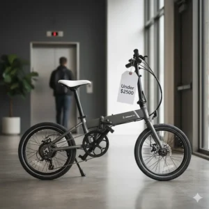 A compact, fully folded electric bike model, a great space-saving option for riders looking for a budget-friendly model.