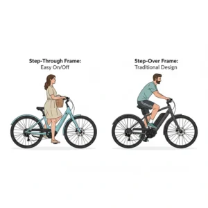 Comparison of step-through and step-over frames for first-time electric bike buyers.