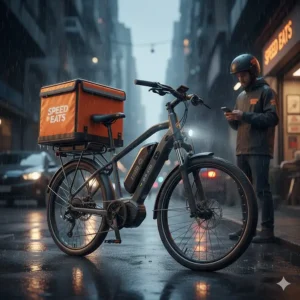 Diagram showing a dual-battery setup on an electric bike to maximize uptime for full-time couriers.