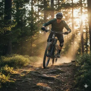 Illustration showing how an electric mountain bike assists a rider on a steep, technical uphill climb.