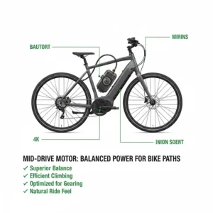 Cutaway view of a mid-drive motor on an electric bike ideal for paved bike paths.