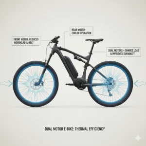Illustration showing how dual motors reduce the workload and heat buildup on individual components during heavy use.