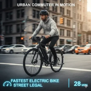 A foldable model representing the fastest electric bike street legal for portable high-speed travel.