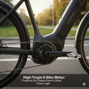 Hydraulic disc brakes installed on a street legal fast e-bike for safe stopping at 28 mph.