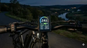 Backlit electric bike LCD display for clear visibility during night riding.