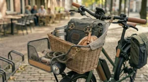 A compact folding electric bike featuring a rear rack, ideal for commuters with limited storage space.