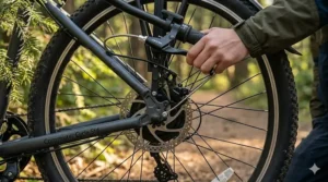 Mechanical disc brake system on a budget electric bike under $600 for reliable stopping power.