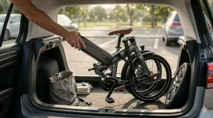 Removable lithium-ion battery on an electric bike under $1200.